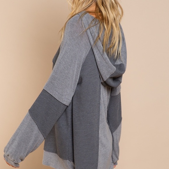 Sweet Rebecca-Hooded Blocked Gray Pullover - Picture 5 of 7